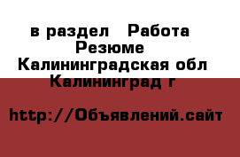  в раздел : Работа » Резюме . Калининградская обл.,Калининград г.